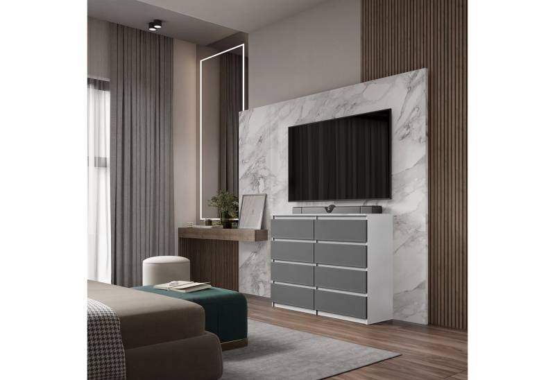 Furnica Hochkommode Sideboard 8 Schubladen Weiß Matt H92cm B120cm T33cm von Furnica