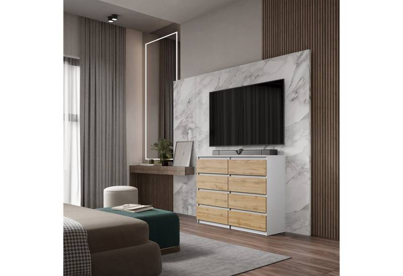 Furnica Hochkommode Sideboard 8 Schubladen Weiß Matt H92cm B120cm T33cm von Furnica