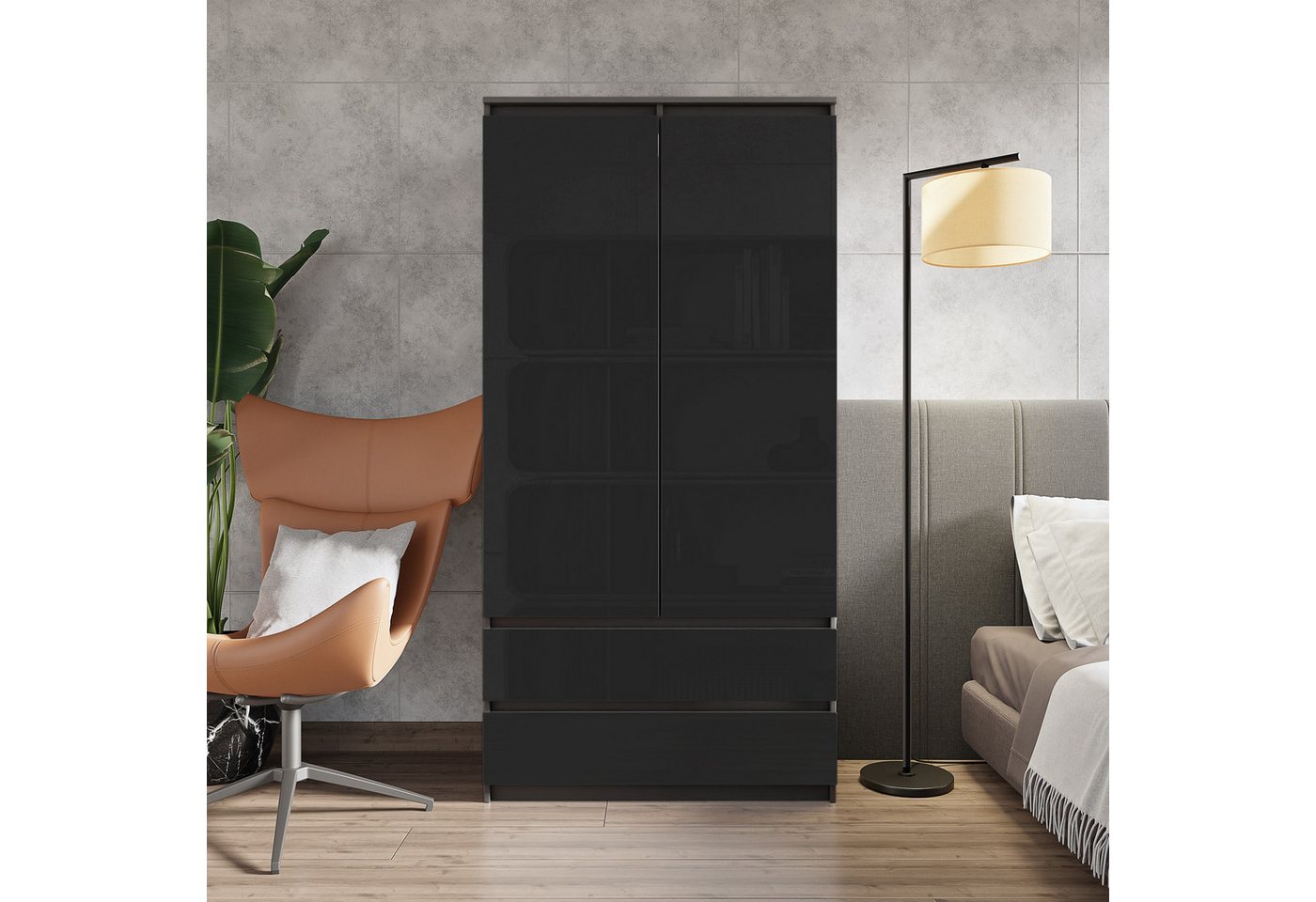 Furnica Kleiderschrank Garderobenschrank, 2 Türen und 2 Schubladen H180 x B90 x T50cm Furnica Kleiderschrank Garderobenschrank, 2 Türen und 2 Schubladen H180 x B90 x T50cm von Furnica