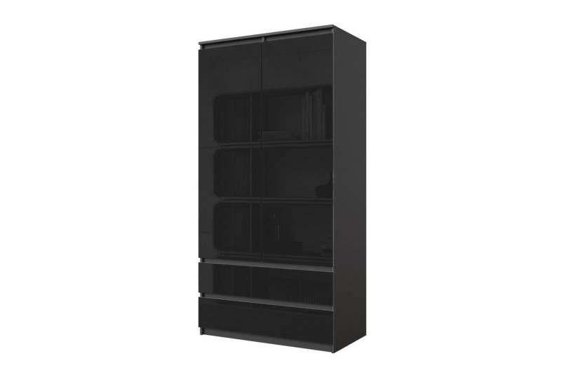 Furnica Kleiderschrank Joelle Anthrazit Grau, 2 Türen und 2 Schubladen H180cm B90cm T50cm von Furnica
