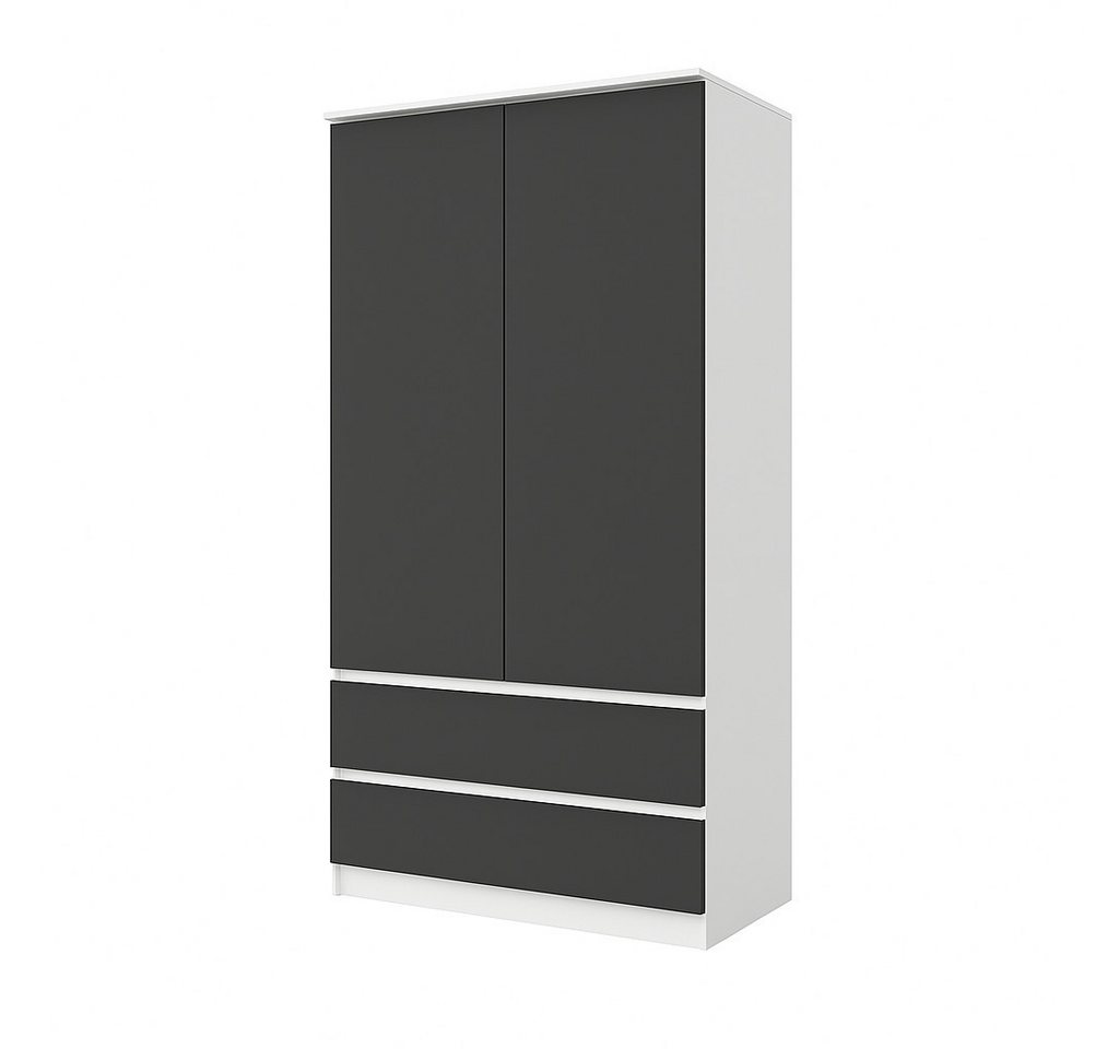 Furnica Kleiderschrank Joelle Weiß Matt, 2 Türen und 2 Schubladen H180cm B90cm T50cm von Furnica