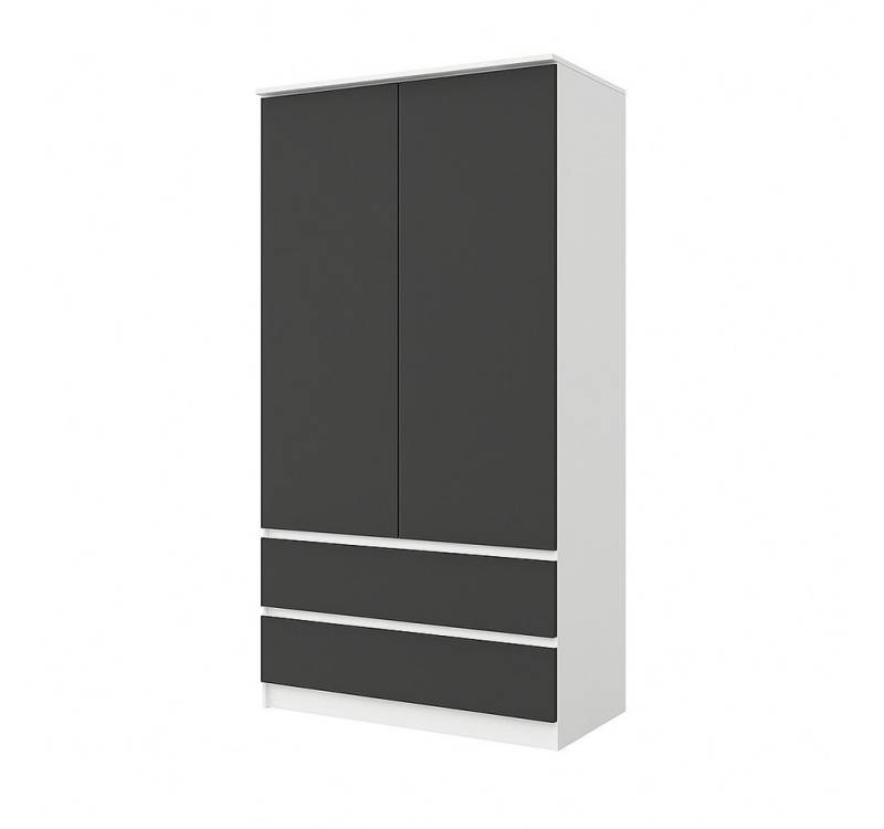 Furnica Kleiderschrank Joelle Weiß Matt, 2 Türen und 2 Schubladen H180cm B90cm T50cm von Furnica