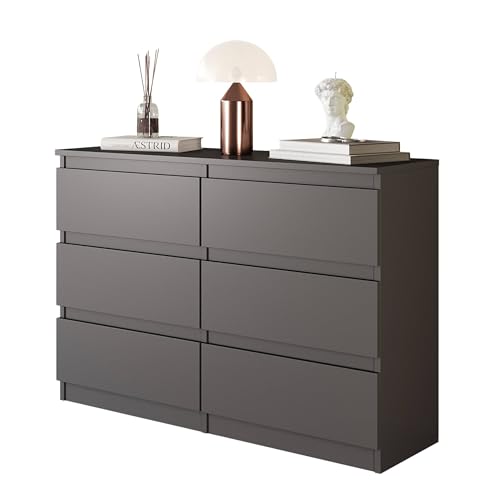 Furnica Kommode/Sideboard mit 6 Schubladen 100cm, Komodenschrank für Schlafzimmer, Wohnzimmer, Arbeitszimmer 100x71x33cm (Anthrazit Grau/Anthrazit Grau) von Furnica