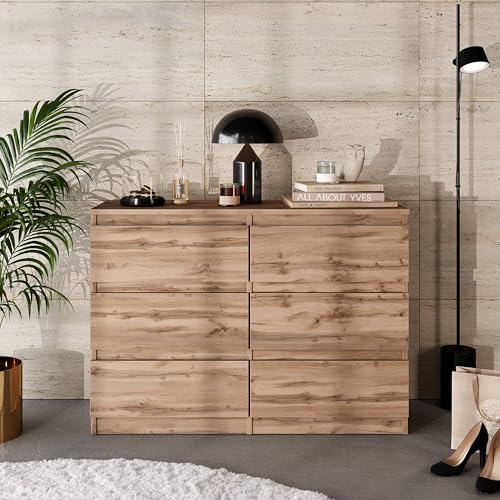 Furnica Kommode 100cm Sideboard mit 6 Schubladen - 100x71x33cm (Wotan Eiche/Wotan Eiche) von Furnica