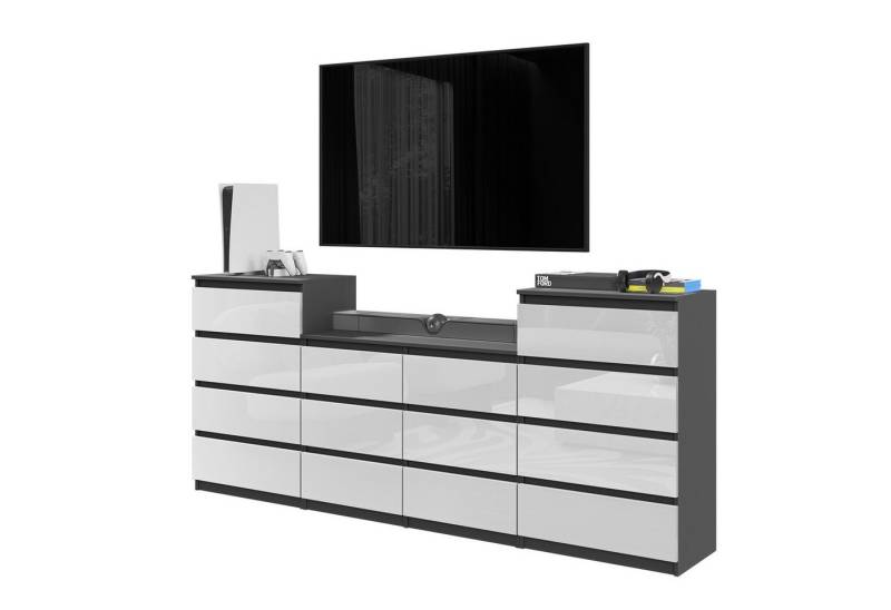 Furnica Kommode GABRIEL 4+6+4 Schubladen-Anthrazit Grau H92cm B220cm T33cm von Furnica