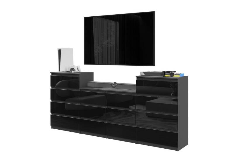 Furnica Kommode GABRIEL 4+6+4 Schubladen-Anthrazit Grau H92cm B220cm T33cm von Furnica