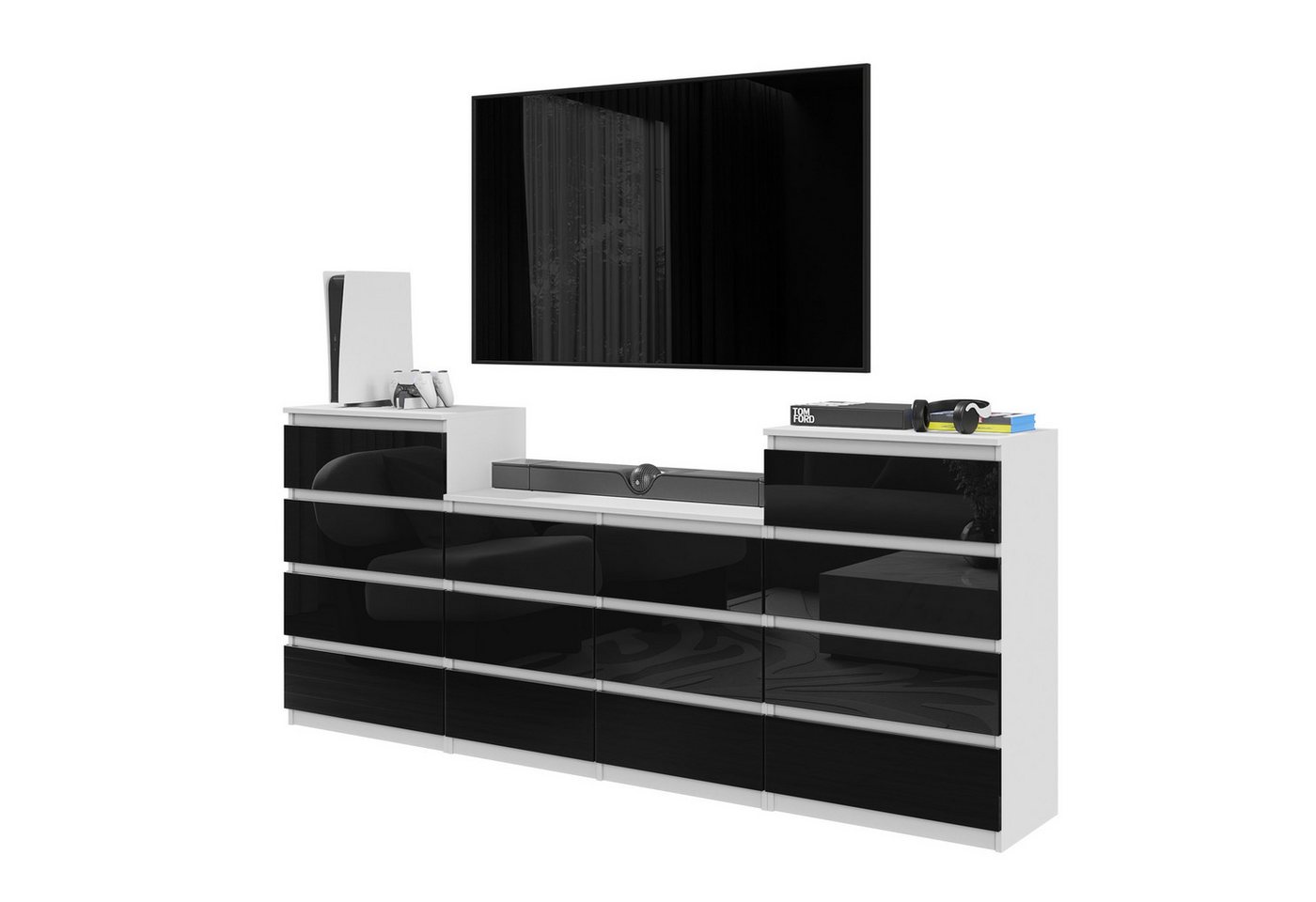 Furnica Kommode GABRIEL 4+6+4 Schubladen-Weiß Matt H92cm B220cm T33cm von Furnica