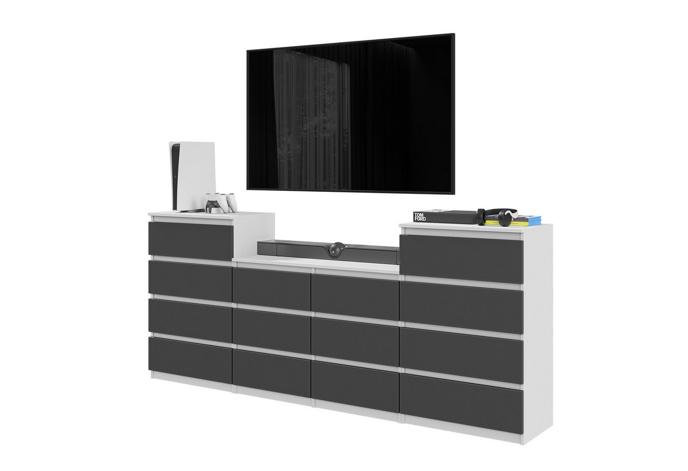 Furnica Kommode GABRIEL 4+6+4 Schubladen-Weiß Matt H92cm B220cm T33cm von Furnica