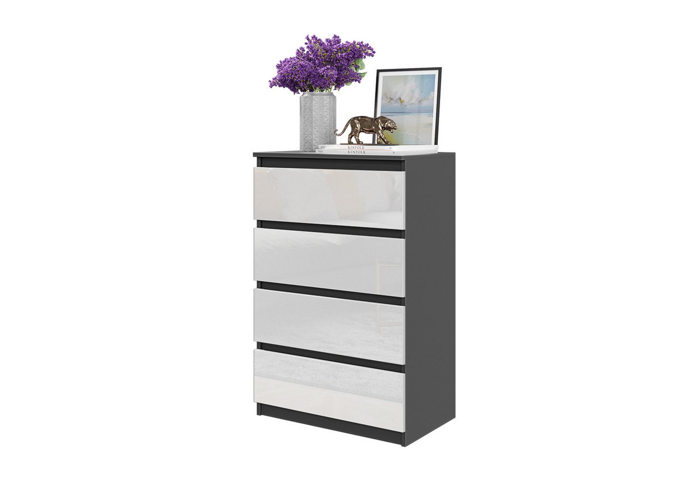 Furnica Kommode GABRIEL 4 Schubladen - Anthrazit Grau H92cm B60cm T33cm von Furnica