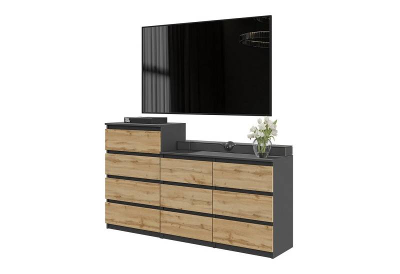 Furnica Kommode GABRIEL 6+4 Schubladen-Anthrazit Grau H92cm B160cm T33cm von Furnica