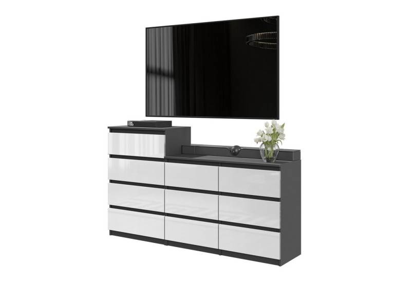 Furnica Kommode GABRIEL 6+4 Schubladen-Anthrazit Grau H92cm B160cm T33cm von Furnica