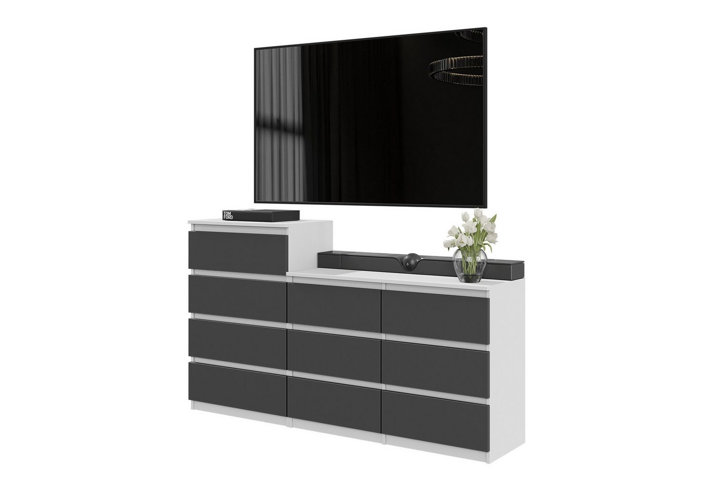 Furnica Kommode GABRIEL 6+4 Schubladen-Weiß Matt H92cm B160cm T33cm von Furnica