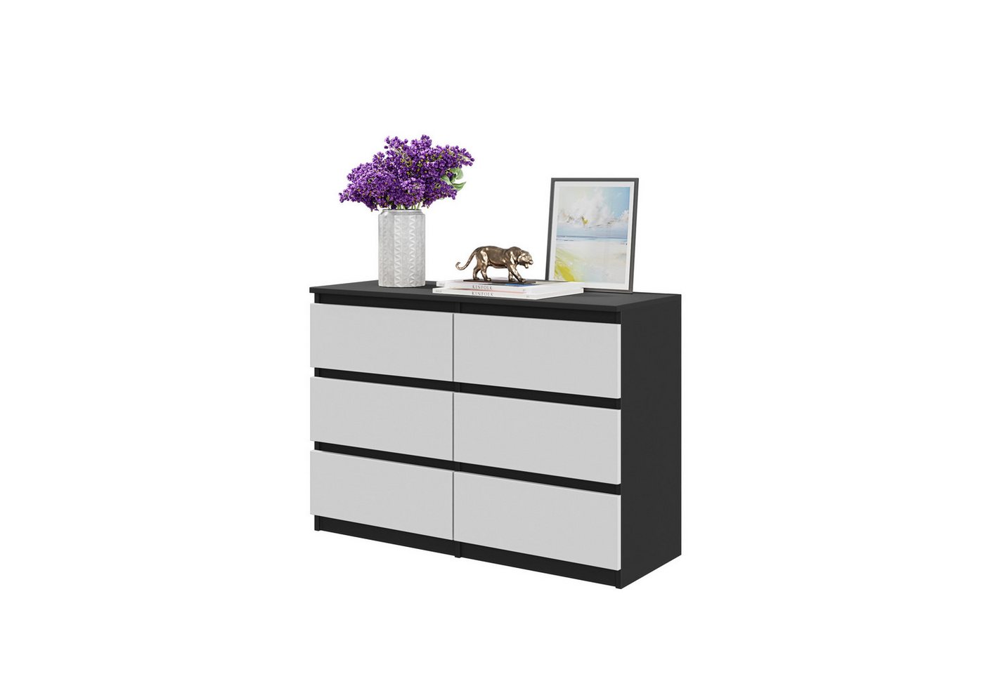 Furnica Kommode GABRIEL 6 Schubladen - Anthrazit Grau H70cm B100cm T33cm von Furnica