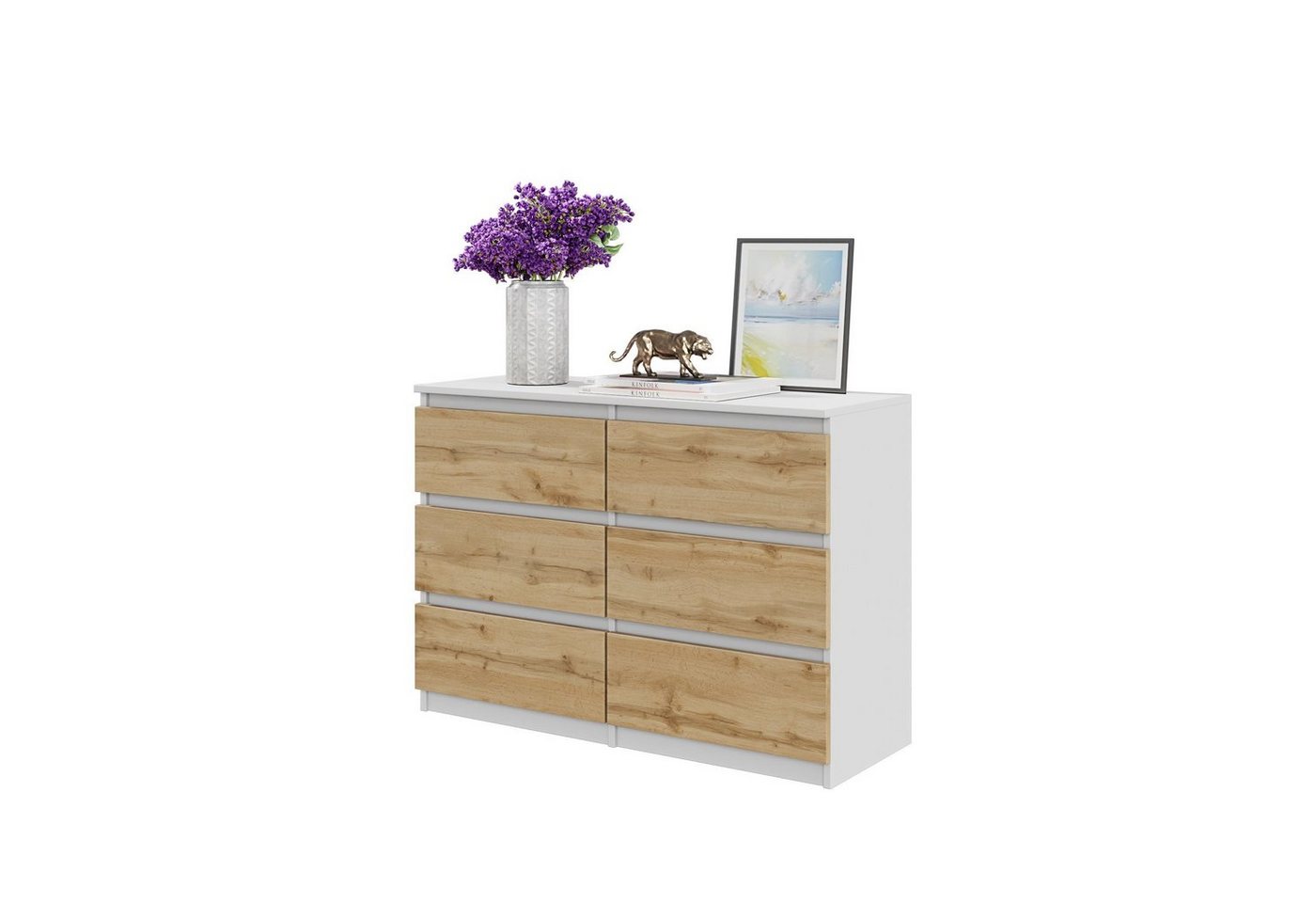 Furnica Kommode GABRIEL 6 Schubladen - Weiß Matt H70cm B100cm T33cm von Furnica