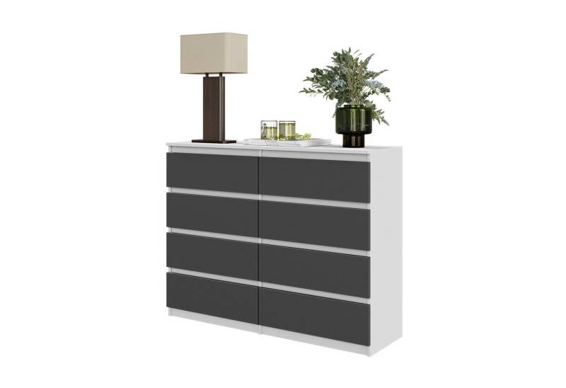 Furnica Kommode GABRIEL 8 Schubladen-Weiß Matt H92cm B120cm T33cm von Furnica