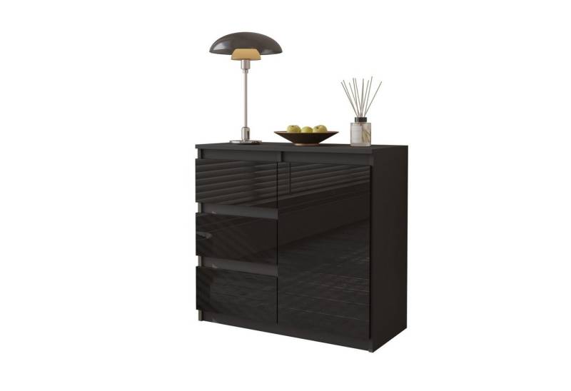 Furnica Kommode MIKEL, 3 Schubladen und 1 Tür - Anthrazit Grau H75cm B80cm T35cm (1 St) von Furnica