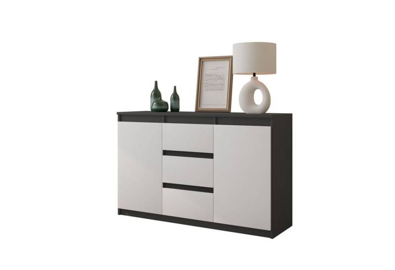 Furnica Kommode MIKEL, 3 Schubladen und 2 Türen - Anthrazit Grau H75cm B120cm T35cm (1 St) von Furnica