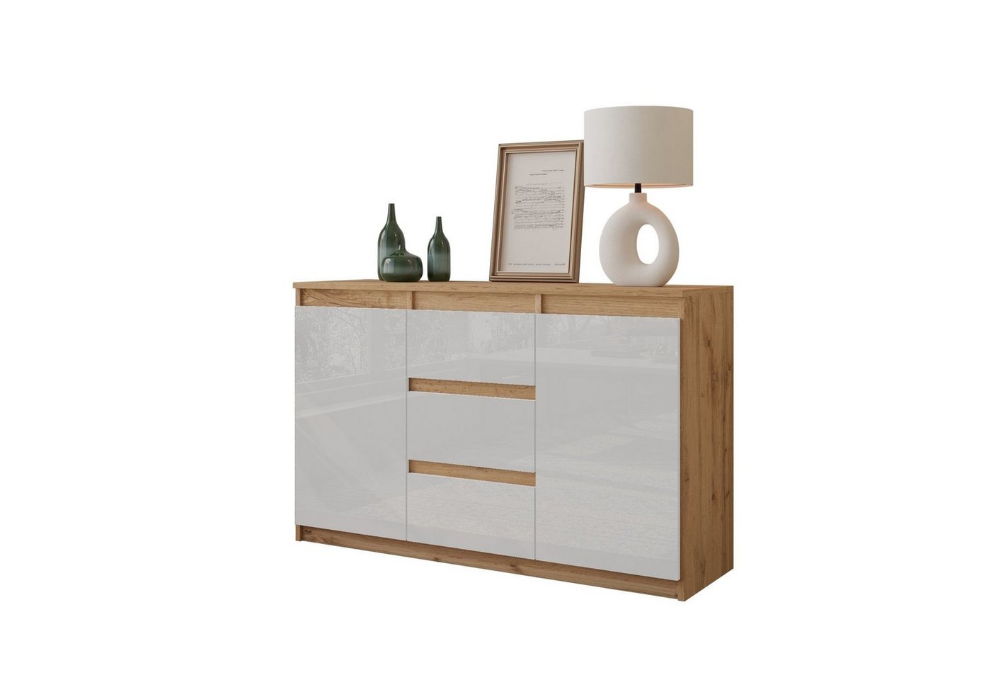 Furnica Kommode MIKEL, 3 Schubladen und 2 Türen - Votan Eiche H75cm B120cm T35cm (1 St) von Furnica