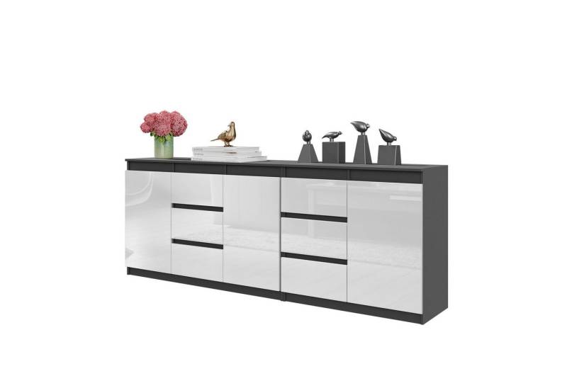 Furnica Kommode MIKEL, 6 Schubladen und 3 Türen - Anthrazit Grau H75cm B200cm T35cm von Furnica