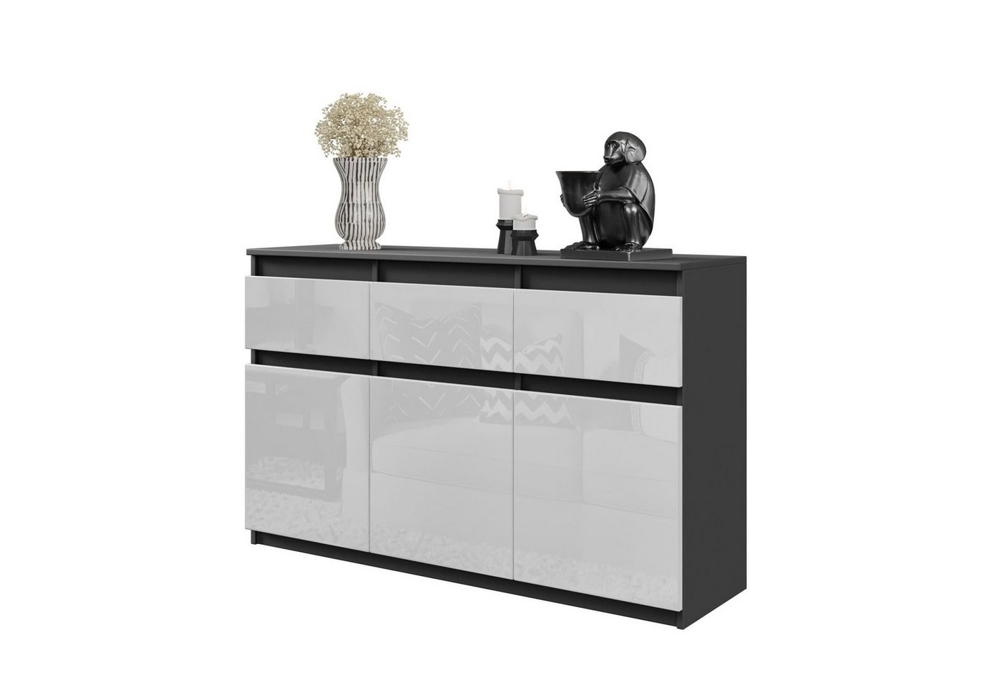 Furnica Kommode NOAH, 3 Schubladen und 3 Türen - Anthrazit Grau H75cm B120cm T35 Furnica Kommode NOAH, 3 Schubladen und 3 Türen - Anthrazit Grau H75cm B120cm T35 von Furnica