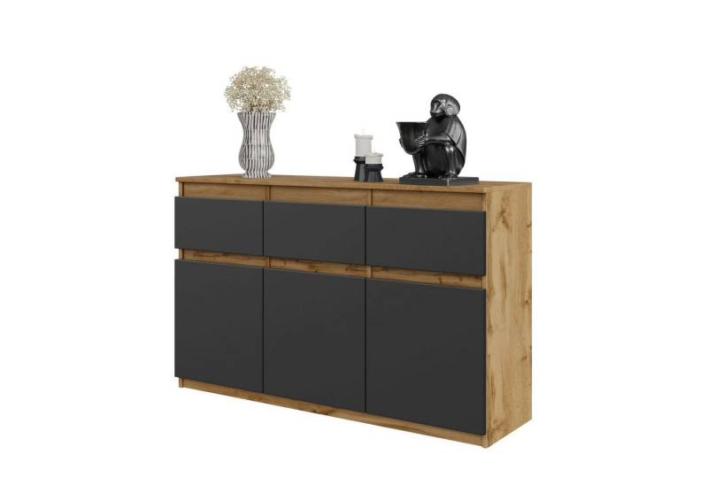 Furnica Kommode NOAH, 3 Schubladen und 3 Türen - Votan Eiche H75cm B120cm T35cm (1 St) von Furnica