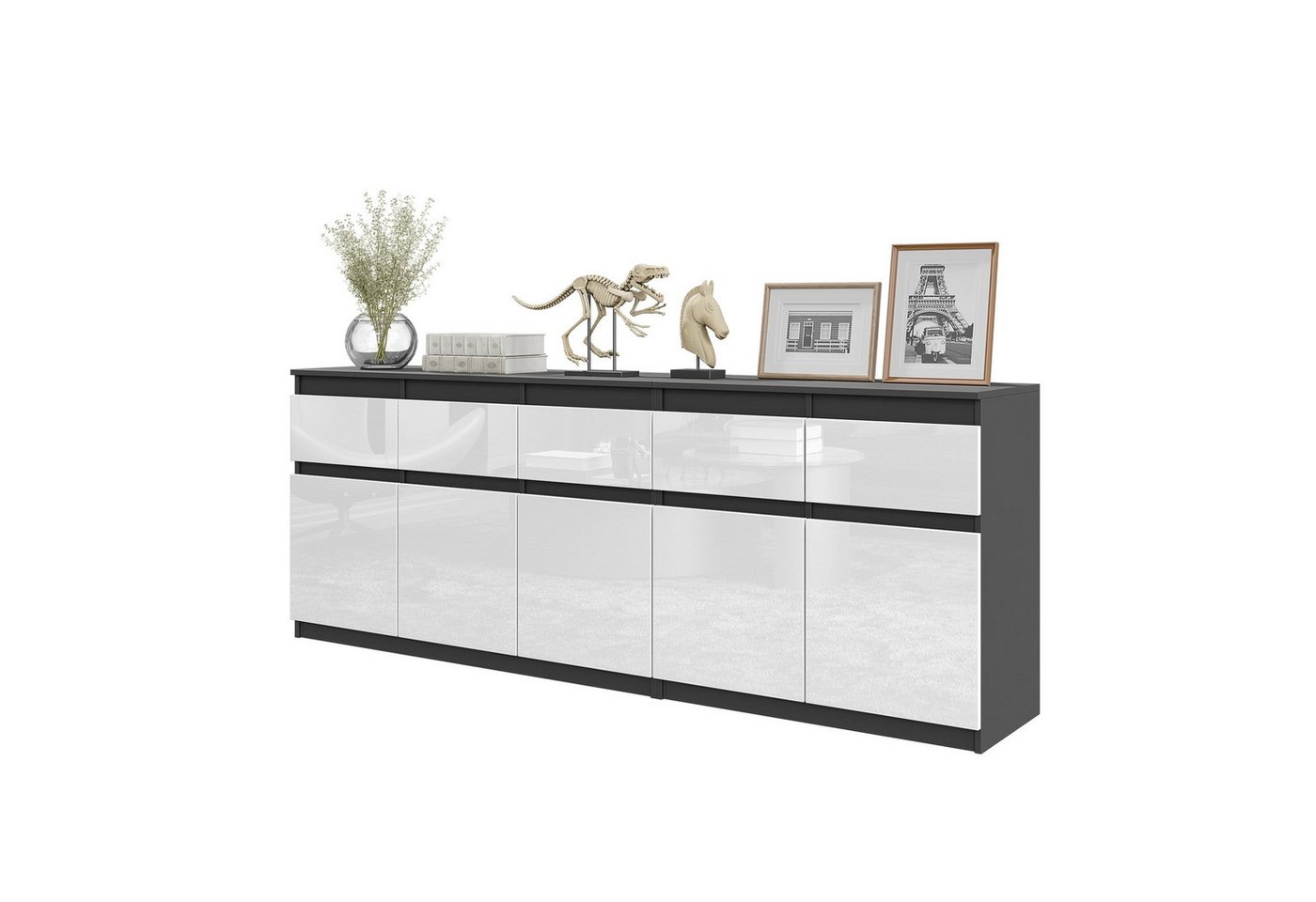 Furnica Kommode NOAH, 5 Schubladen und 5 Türen - Anthrazit Grau H75cm B200cm T35cm Furnica Kommode NOAH, 5 Schubladen und 5 Türen - Anthrazit Grau H75cm B200cm T35cm von Furnica