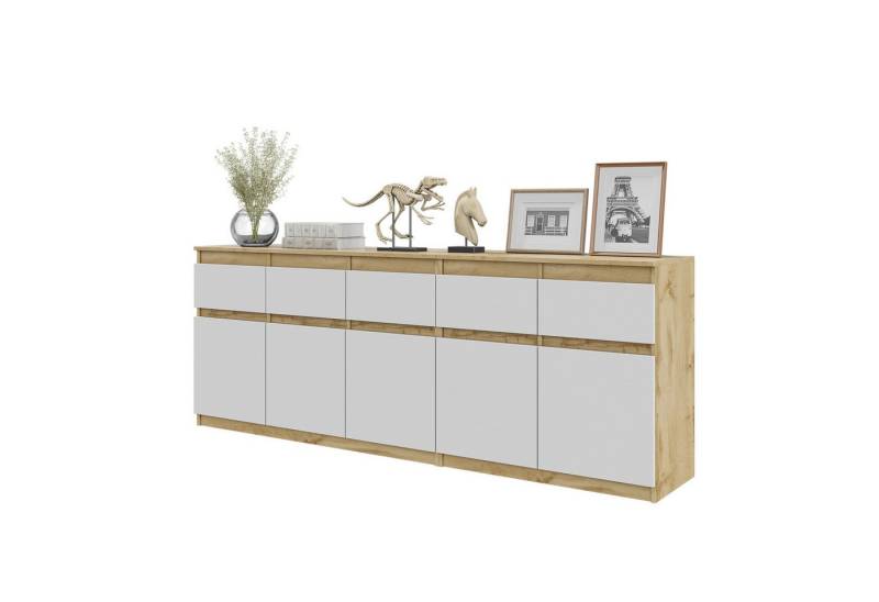 Furnica Kommode NOAH, 5 Schubladen und 5 Türen - Votan Eiche H75cm B200cm T35cm von Furnica