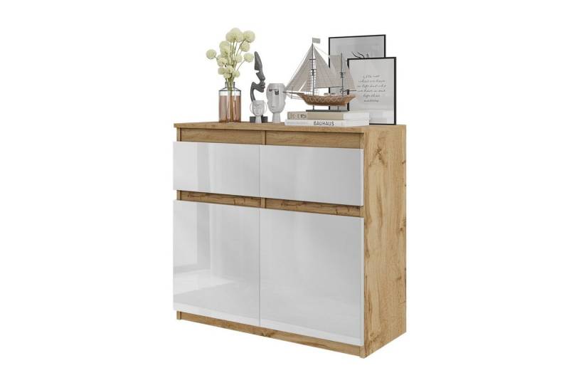 Furnica Kommode NOAH 2 Schubladen und 2 Türen - Votan Eiche H75cm B80cm T35cm (1 St) von Furnica