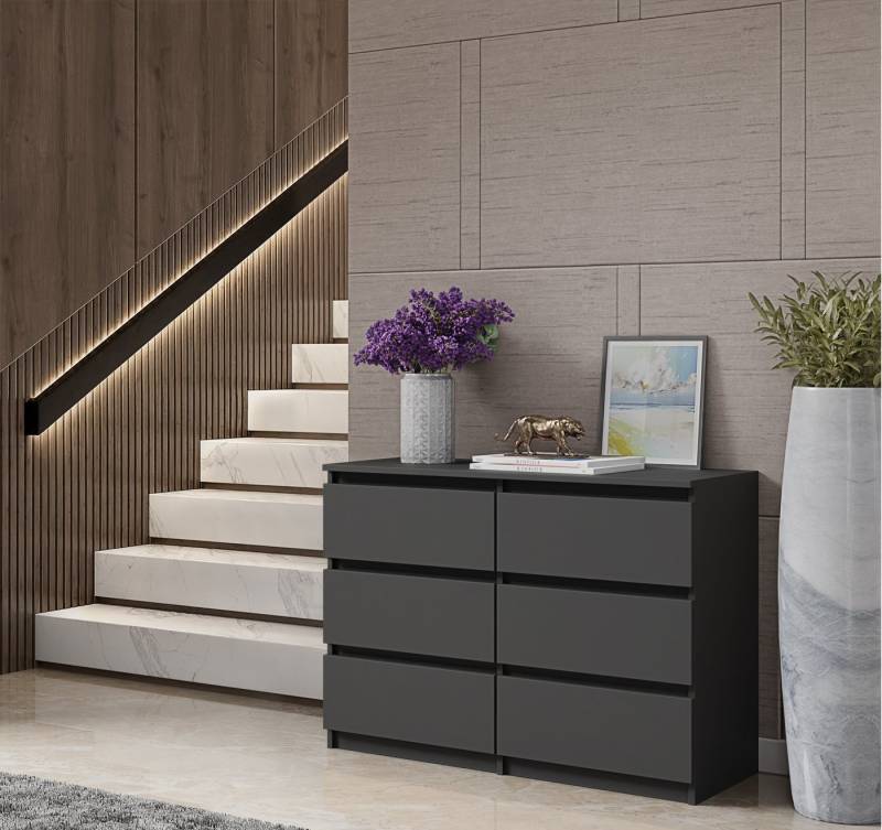 Furnica Kommode Sideboard 6 Schubladen - Anthrazit H70cm B100cm T33cm von Furnica