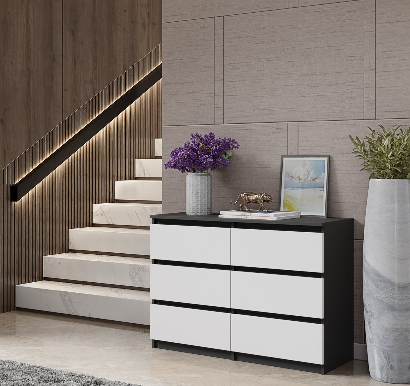 Furnica Kommode Sideboard 6 Schubladen - Anthrazit H70cm B100cm T33cm von Furnica