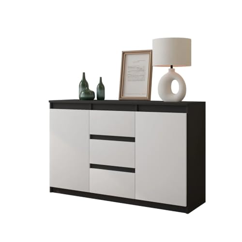Furnica Kommode Sideboard mit 3 Schubladen und 2 Türen 120cm Komodenschrank für Schlafzimmer, Wohnzimmer, Arbeitszimmer 120x75x35cm (Anthrazit Grau/Weiß Matt) von Furnica