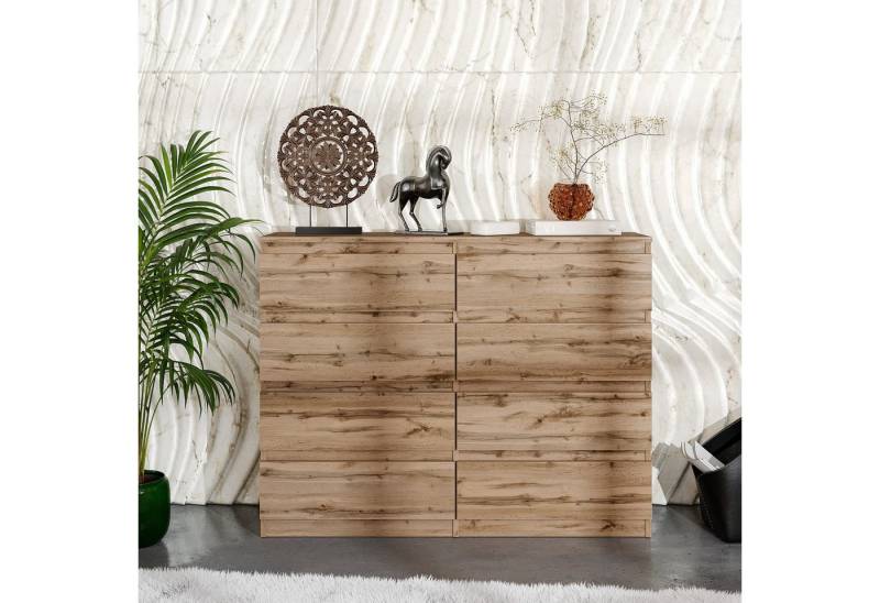 Furnica Kommode Sideboard mit 8 Schubladen Wotan Eiche B120cm H92cm T33cm von Furnica