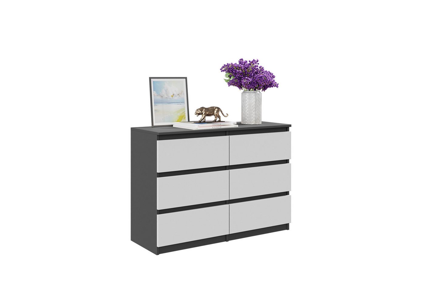 Furnica Kommode grifflose Schubladenkommode - Anthrazit Grau H70cm B100cm T33cm von Furnica