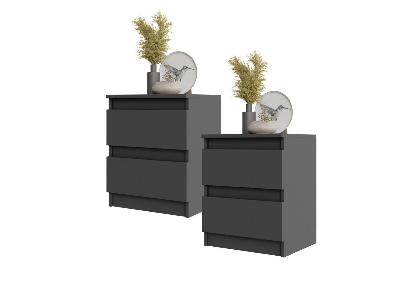 Furnica Nachttisch 2er-Set - BIG G - Nachtschrank mit 2 Schubladen H50cm B41cm T33cm (2er-Set) von Furnica