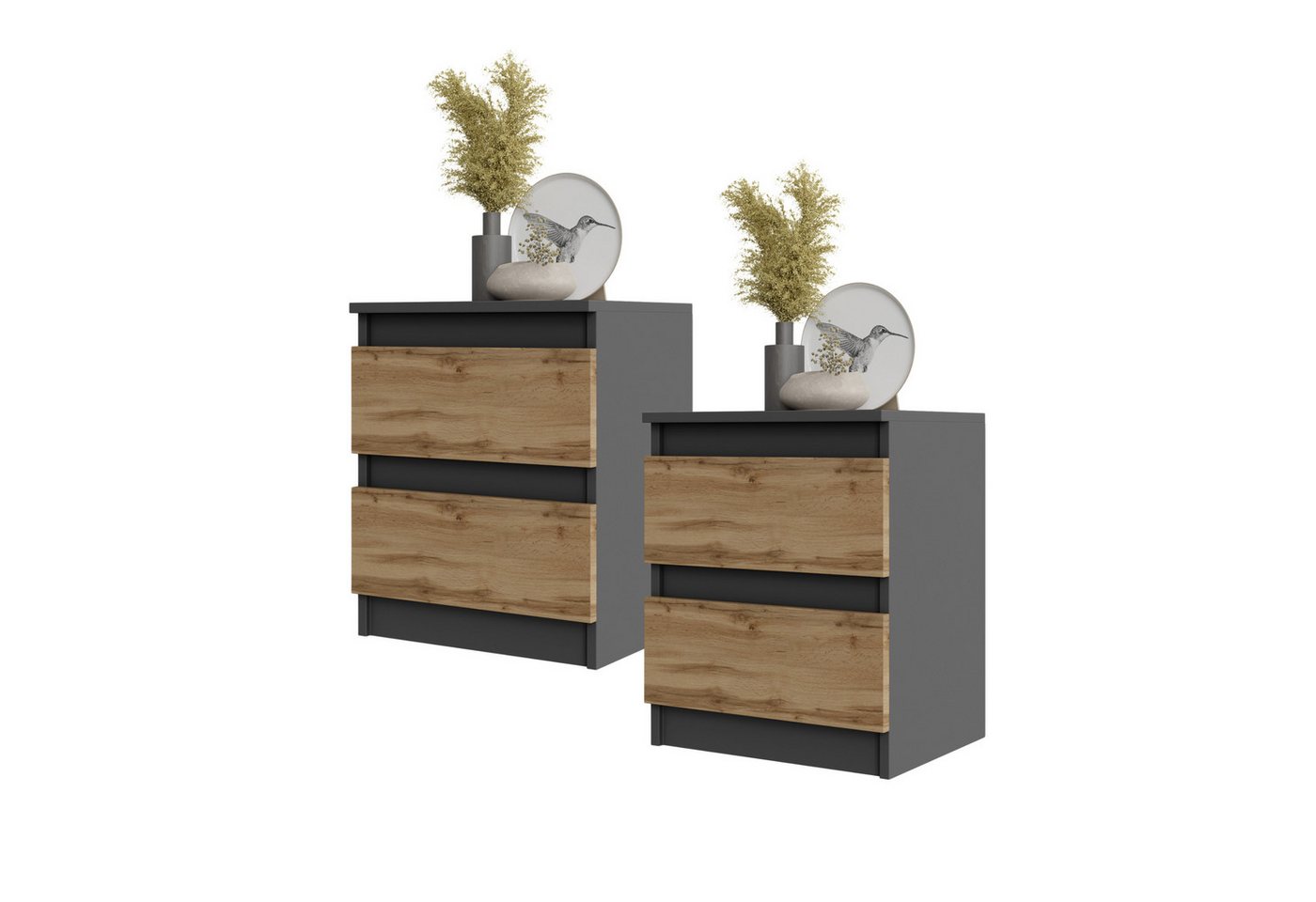 Furnica Nachttisch 2er-Set - BIG G - Nachtschrank mit 2 Schubladen H50cm B41cm T33cm (2er-Set) von Furnica