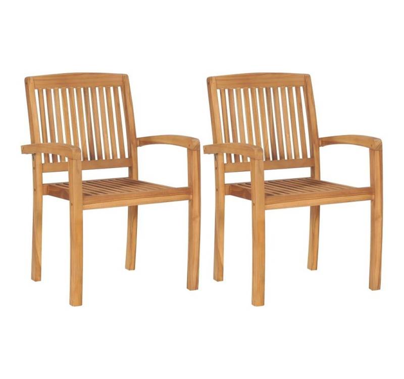 furnicato Esszimmerstuhl Garten-Essstühle 2 Stk. Stapelbar Teak Massivholz (1 St) von Furnicato