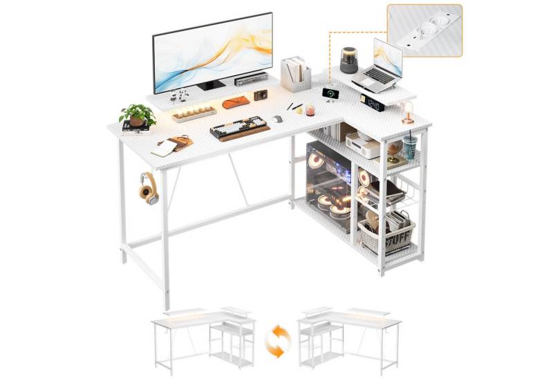 Furnicopia Eckschreibtisch 140 * 120cm Schreibtisch mit LED und USB L-förmiger Computertisch (Mit großem Ablagefach, USB-Ladeanschluss und Steckdose) von Furnicopia