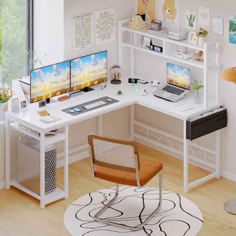Furnicopia Eckschreibtisch 140 * 120cm Schreibtisch mit LED und USB L-förmiger Computertisch (Mit großem Ablagefach, USB-Ladeanschluss und Steckdose) von Furnicopia