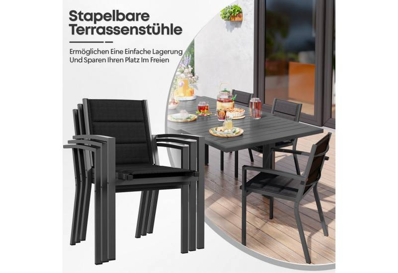 Furnicopia Gartenstuhl, Aluminium Stapelstühle 160 kg Tragkraft, Esszimmerstuhl 2er-Set (2 St), Aluminiumgestell, Tecslin-Gewebe und schnell trocknende Polsterwatte von Furnicopia