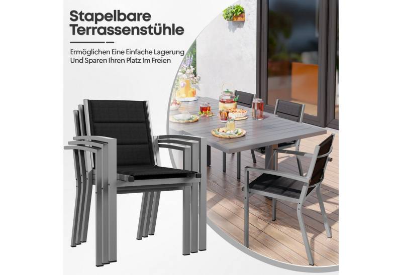 Furnicopia Gartenstuhl, Aluminium Stapelstühle 160 kg Tragkraft, Esszimmerstuhl 2er-Set (2 St), Aluminiumgestell, Tecslin-Gewebe und schnell trocknende Polsterwatte von Furnicopia