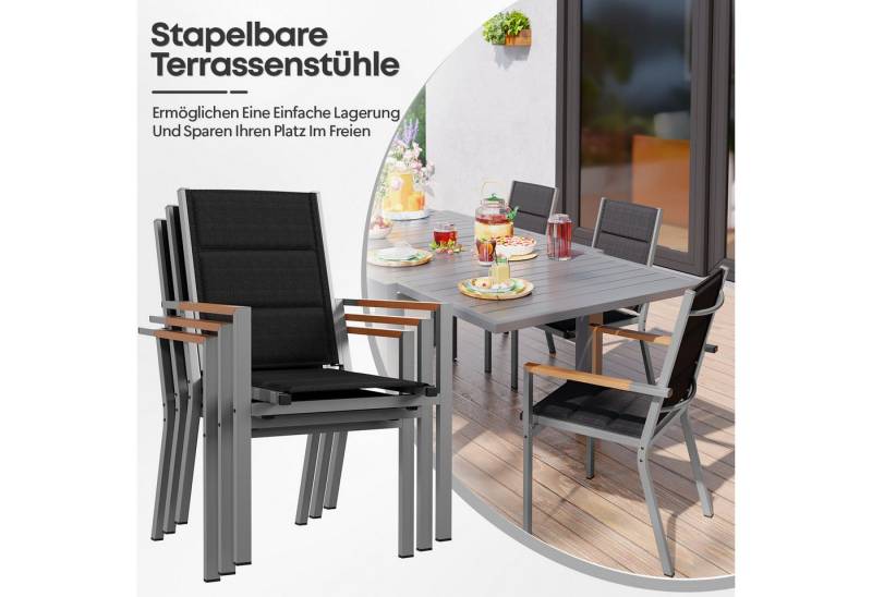 Furnicopia Gartenstuhl, Aluminium Stapelstühle 160 kg Tragkraft, Esszimmer Stühle 2er-Set, Aluminiumgestell, Tecslin-Gewebe und schnell trocknende Polsterwatte von Furnicopia