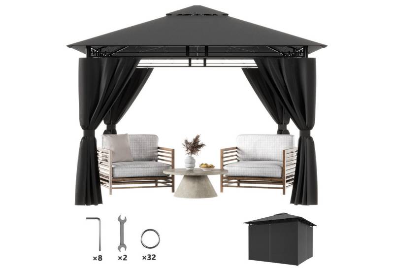 Furnicopia Pavillon Gazebo Partyzelt 3*3CM wasserdichter Gartenpavillon für 6-8 Personen, mit 4 Seitenteilen, (Mit 4 Seitenwänden, UV-Schutz, Doppeldach, geeignet für Gärten, Terrassen, erhältlich in den Farben beige und grau) von Furnicopia