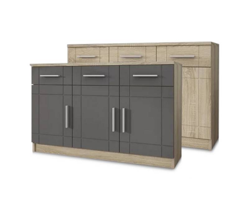 Furnify Kommode Moderne Kommode Sante: Sonoma / Weiß mit 3 Schubladen und 3 Türen von Furnify