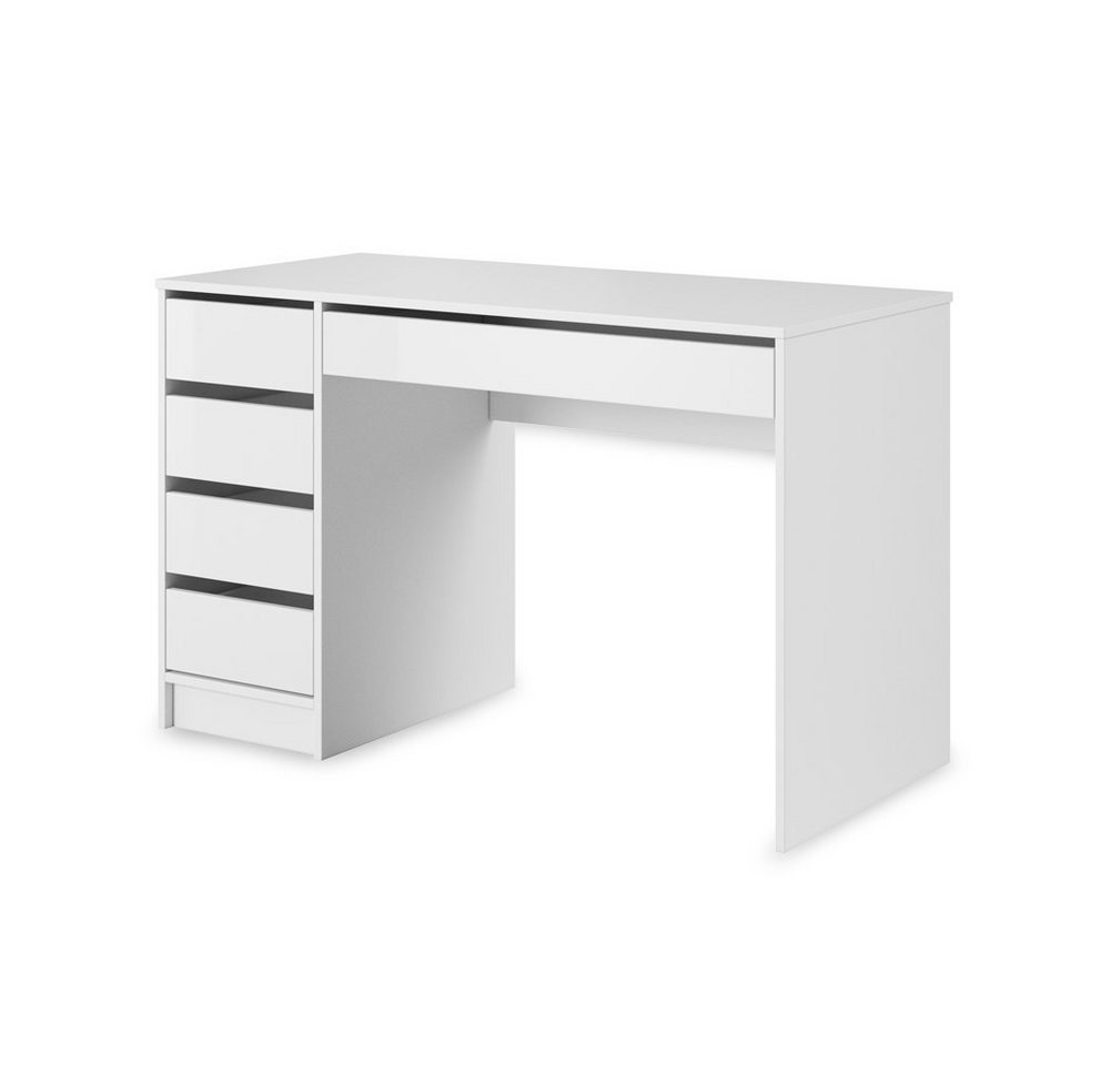 Furnify Schreibtisch Computertisch GUSTAW mit 5 Schubladen: Matt Weiß von Furnify