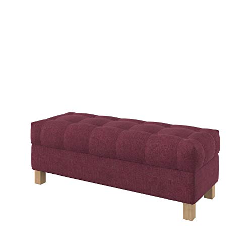 Furninero - Geknöpfter gepolsterter Sitzbank Sitzhocker Sitzruhe Betthocker Ottomane, mit Stauraum, Quadratische Beine, 120 cm breit, Softi Cherry Stoff (Wasserabweisen), Rot von Furninero