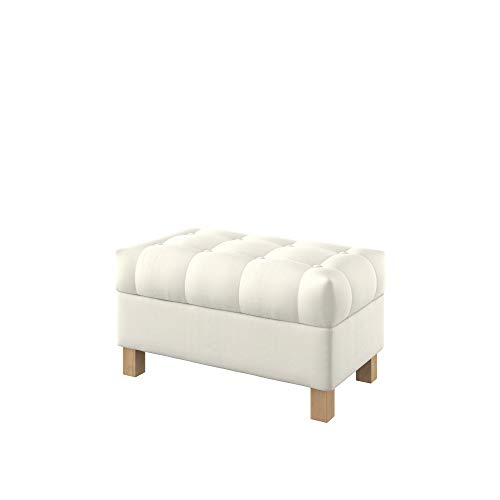 Furninero - Geknöpfter gepolsterter Sitzbank Sitzhocker Sitzruhe Betthocker Ottomane, mit Stauraum, Quadratische Beine, 80 cm breit, Majestic Velvet Creme Stoff (Licht zu reinigende), Ecru von Furninero