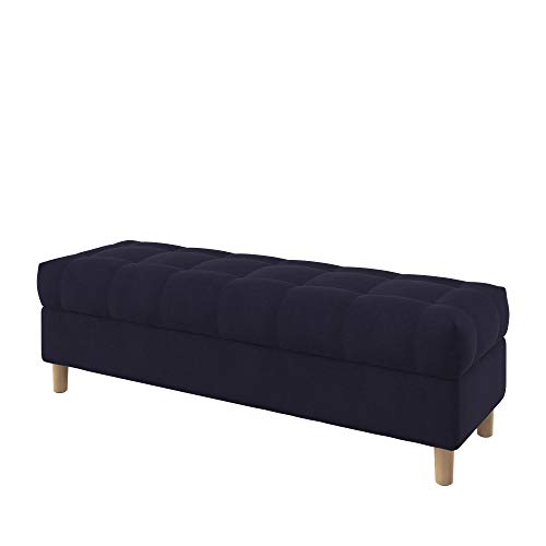 Furninero - Raffinierte gepolsterter Sitzbank Sitzhocker Sitzruhe Betthocker Ottomane, mit Stauraum, Gerundete Beine, 140 cm breit, Majestic Velvet Dark Navy Stoff (Licht zu reinigende), Blau von Furninero