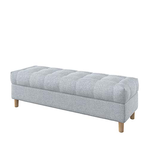 Furninero - Raffinierte gepolsterter Sitzbank Sitzhocker Sitzruhe Betthocker Ottomane, mit Stauraum, Gerundete Beine, 140 cm breit, Naturel Light Grey Stoff (Licht zu reinigende), Grau von Furninero