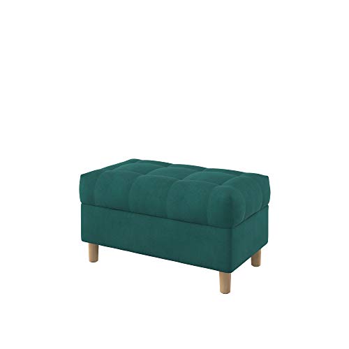 Furninero - Raffinierte gepolsterter Sitzbank Sitzhocker Sitzruhe Betthocker Ottomane, mit Stauraum, Gerundete Beine, 80 cm breit, Majestic Velvet Aquamarine Stoff (Licht zu reinigende), Blau von Furninero