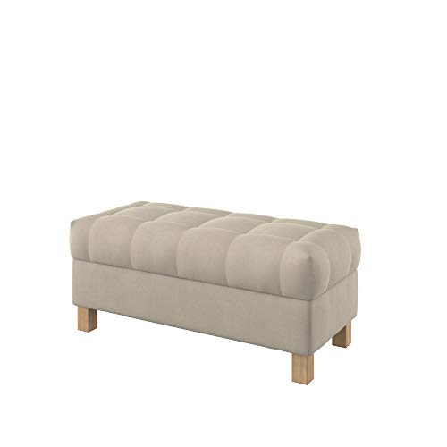 Furninero - Raffinierte gepolsterter Sitzbank Sitzhocker Sitzruhe Betthocker Ottomane, mit Stauraum, Quadratische Beine, 100 cm breit, Majestic Velvet Beige Stoff (Licht zu reinigende), Beige von Furninero